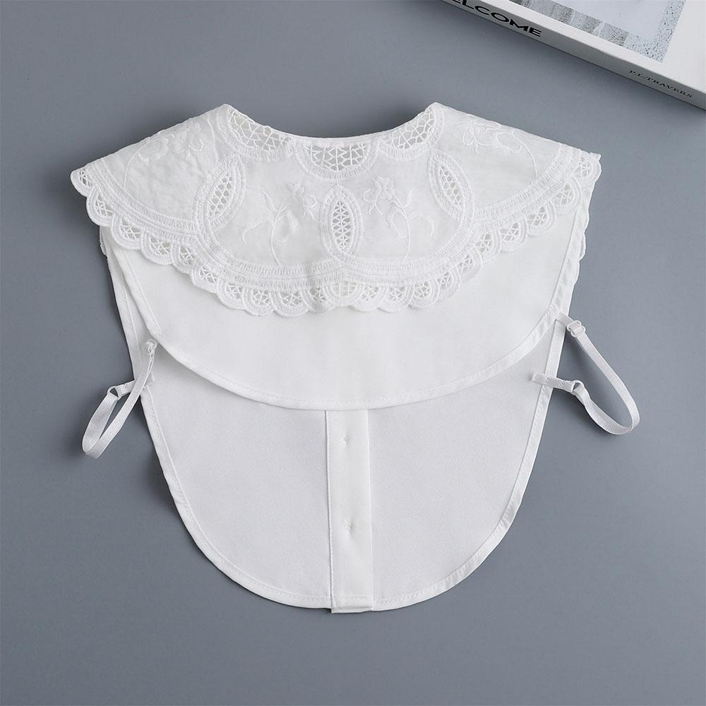 Weißer Baumwoll-Abnehmkragen für Damen Elegante Stickerei Floral Falscher Kragen Süßes Peter Pan Hemd Falscher Kragen Dekorativ