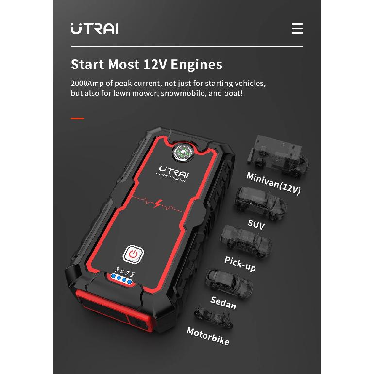 UTRAI Power Bank 2000A Jump Starter Portable Charger Car Booster 12V Auto Starting Device Emergency Car Battery Starter