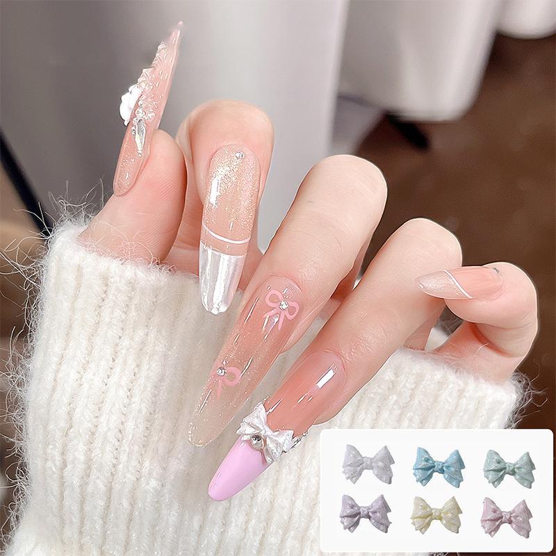 50Pcs Pearlescent 3D Nail Art Bow Charm For Nails Decoration Design Kawaii Manicure Accessories Bow-Knot Diy Craft Supplies