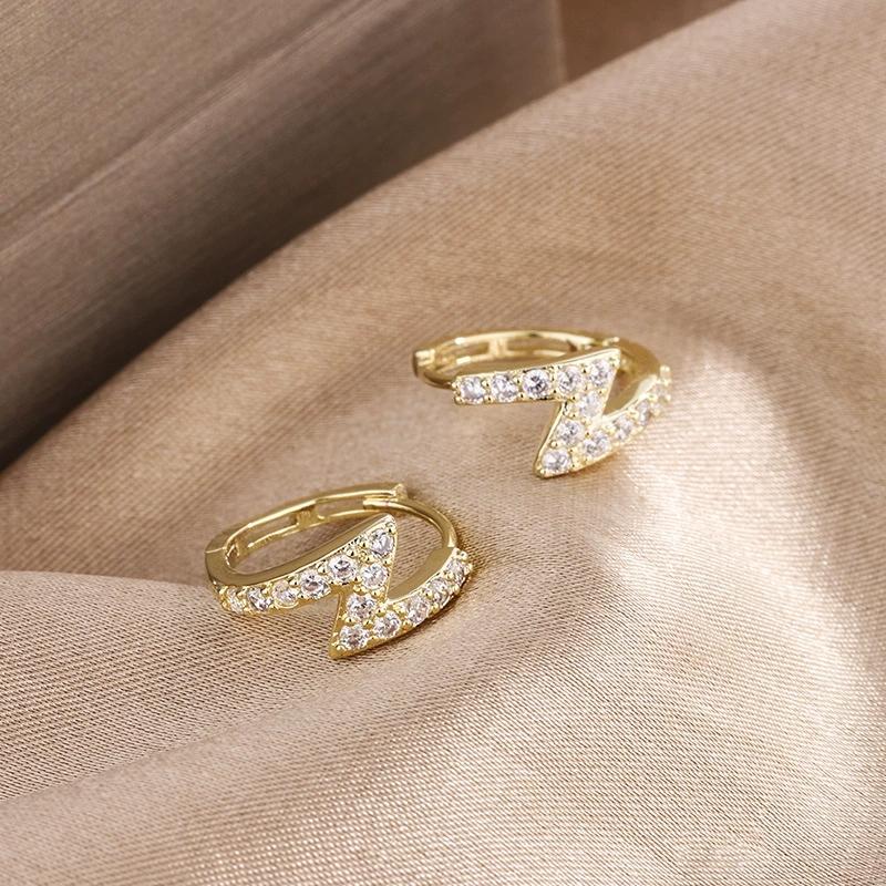 Small Round Stone Trendy Lightning White Zircon Hoop Earrings For Women Vintage Gold Color Ear Buckle Wedding Jewelry Valentines