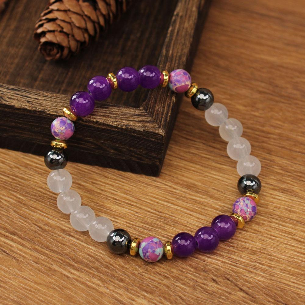 Festive Gifts Amethyst Clear Quartz Hematite Colorful Speckle Stone Beaded Bracelet Natural Fashion Jewelry For Men Women Daily Wear Gift