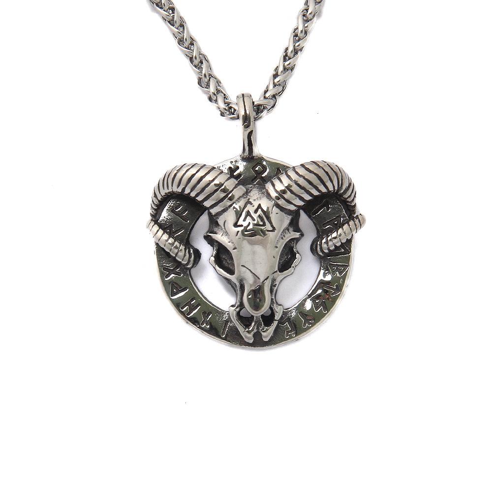 Norse Mythology Men Stainless Steel Nordic Viking Amulet Thor Goat Valknut Pendant Necklace Viking Goat Head Stainless Steel