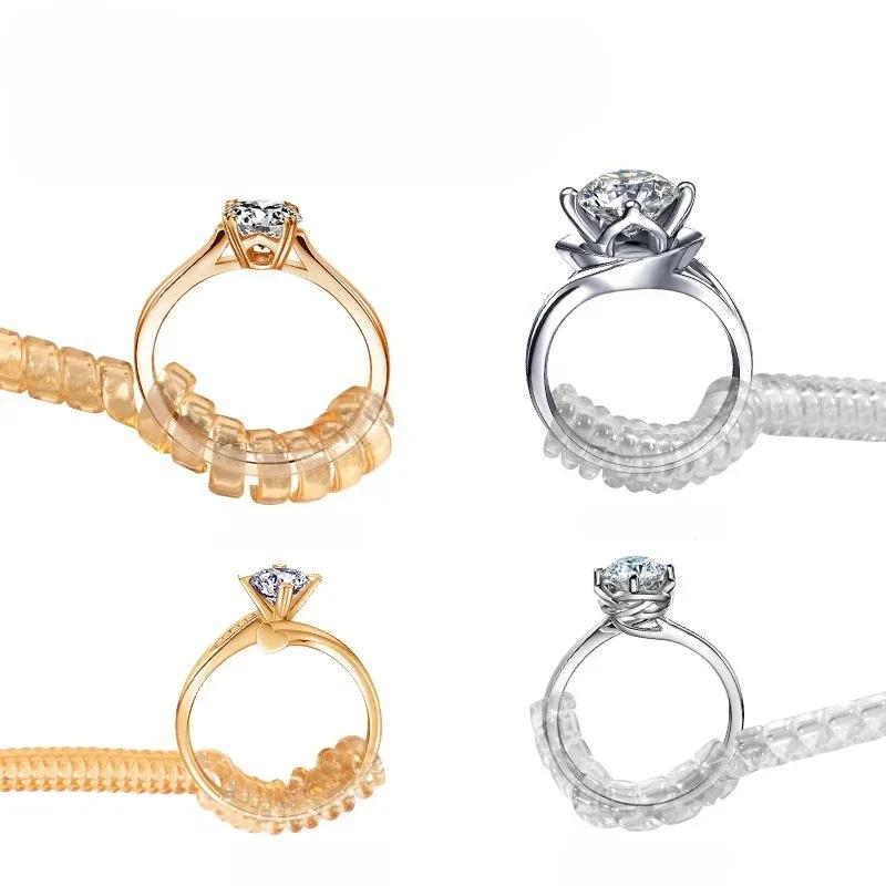 4pcs Ring Size Reducer Tools Spiral Spring Based Rings Adjust Invisible Transparent Tightener Resizing Tool Jewelry Guard