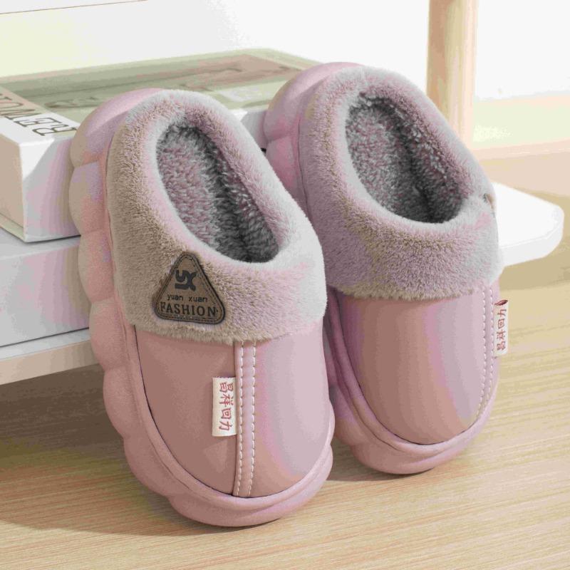 Winter waterproof cotton slippers boys fleece warm thick bottom non-slip new indoor home home parent-child cotton drag girls