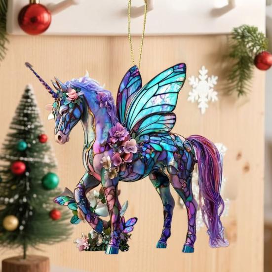 2 Pcs Horse Christmas Ornament Acrylic Sparkly Rhinestones Horse Hanging Decoration 2D Flat Christmas Tree Ornament for Horse Lovers