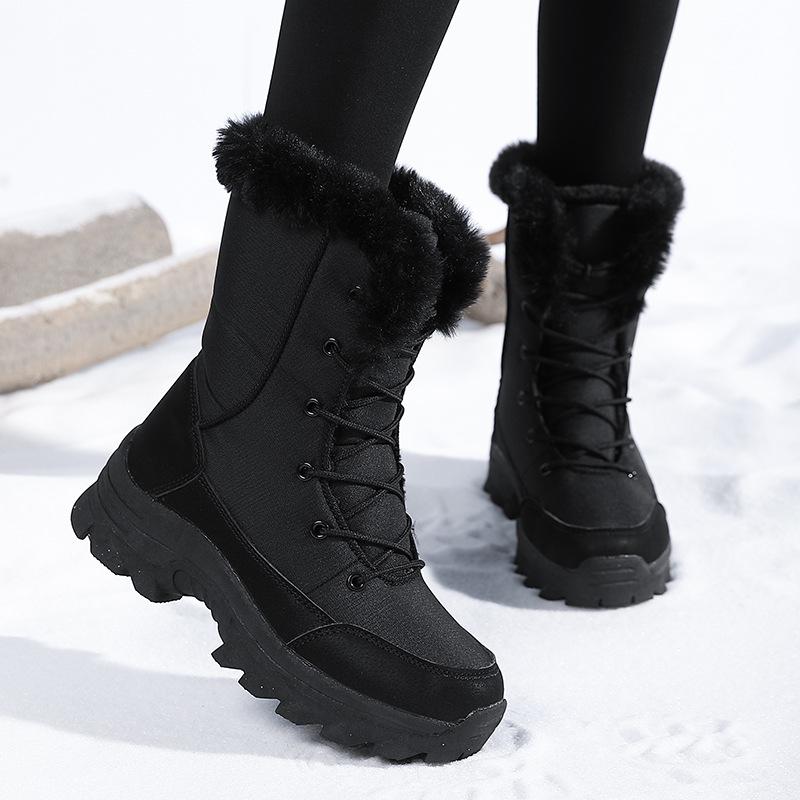 Women's Padded Thickened Warm Hiking Mountaineering Thick Soles Comfortable Waterproof Non-slip Sports and Leisure Snow Boots Cotton Shoes