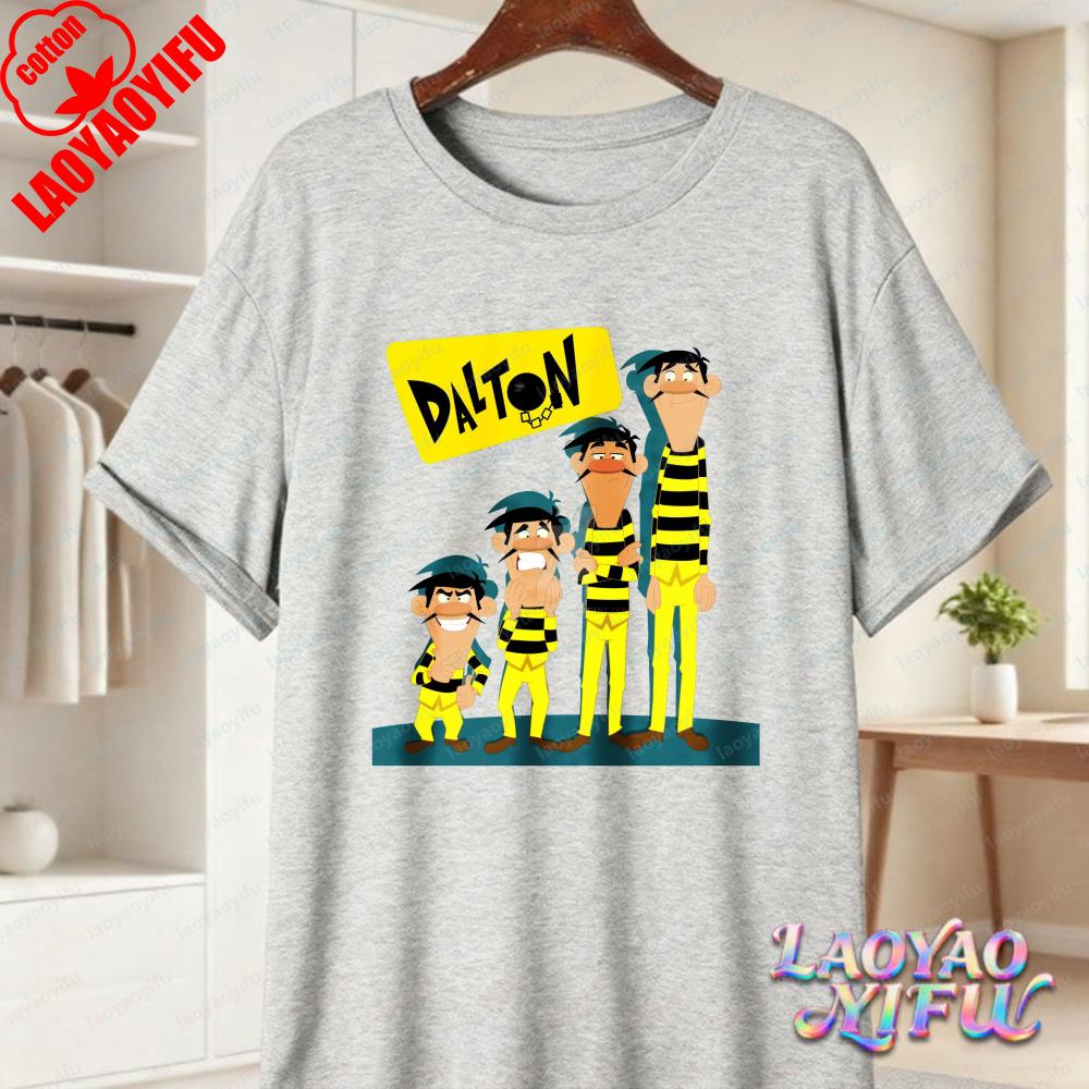 Dalton Brothers Cartoon Print Unisex Cotton TShirt Lucky Luke Summer Casual Tee for Unisex Women Trendy Family Matching Outfits