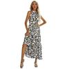 Halter Neck Sleeveless French Style Slit Print Dress Summer Hot Seller