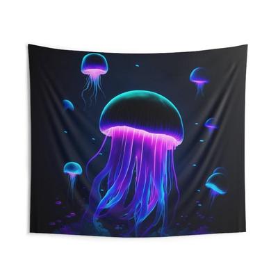 Pink Bioluminescent Jellyfish Tapestry