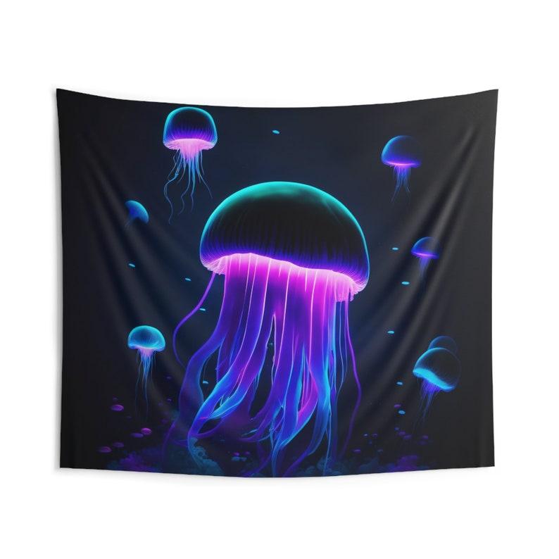 Pink bioluminescent jellyfish tapestry 75x100