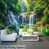 2D Peaceful Tropical Forest Cascade Landscape Wall Hanging, Natural Greenery Home Background Tapestry