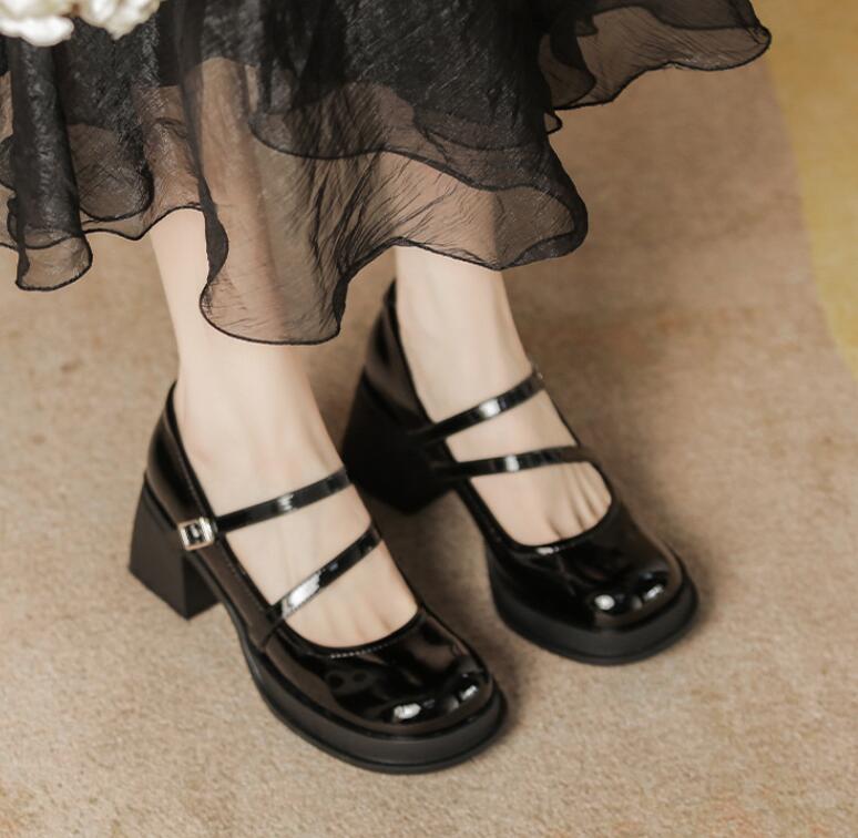 Mode Élégant Escarpins à Talons Hauts pour Femmes Mary Janes Chaussures Classiques Escarpins de Soirée Noir Blanc à Talons Épais Chaussures de Mariage Bureau pour Femmes