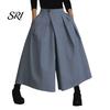 Comfortable Loose Fit Pants Women Pure Color Wide Leg Casual Trousers with Elastic Waist High Pleated Design Summer Leisure