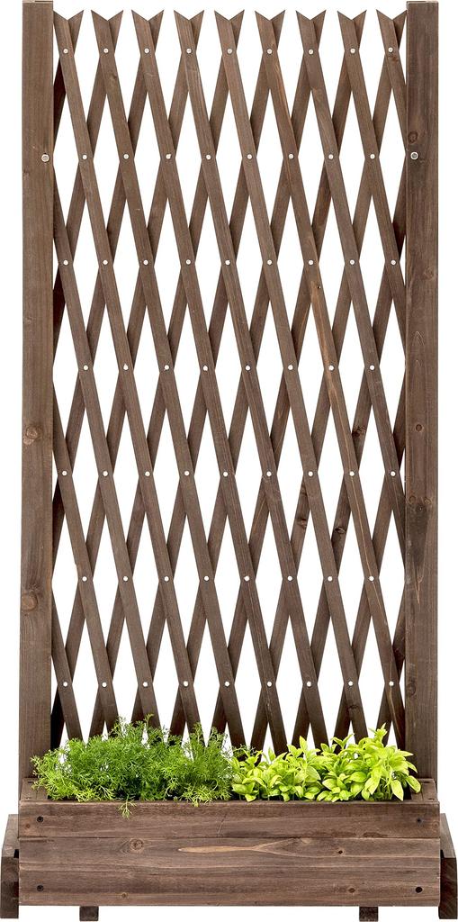 Takasho WSR-1212B Extendable Lattice Fence with Stand, 120x120cm, Brown, Wooden, Adjustable Legs, Stylish Trellis