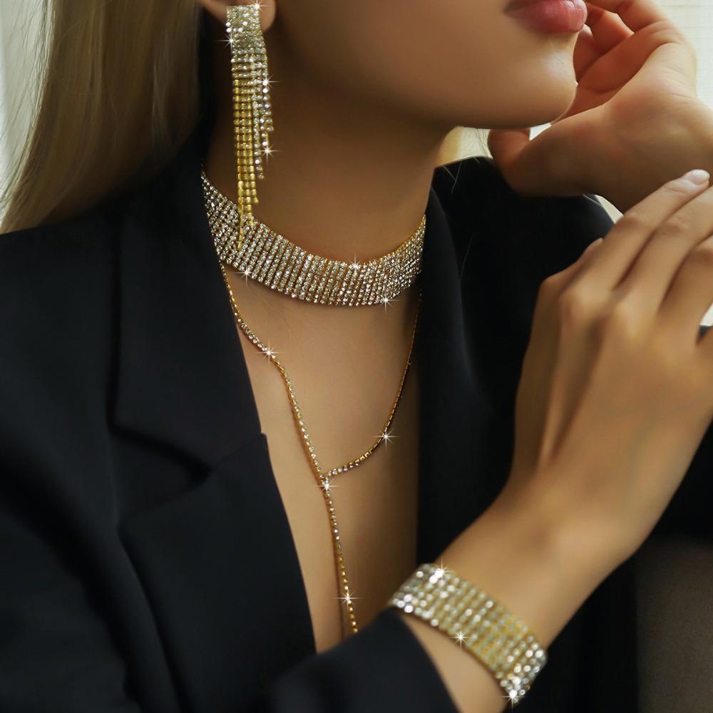 Ensemble Simple Collier Boucles d'Oreilles Bracelet 2/3 pièces Ensemble Collier Incrusté de Strass Fête