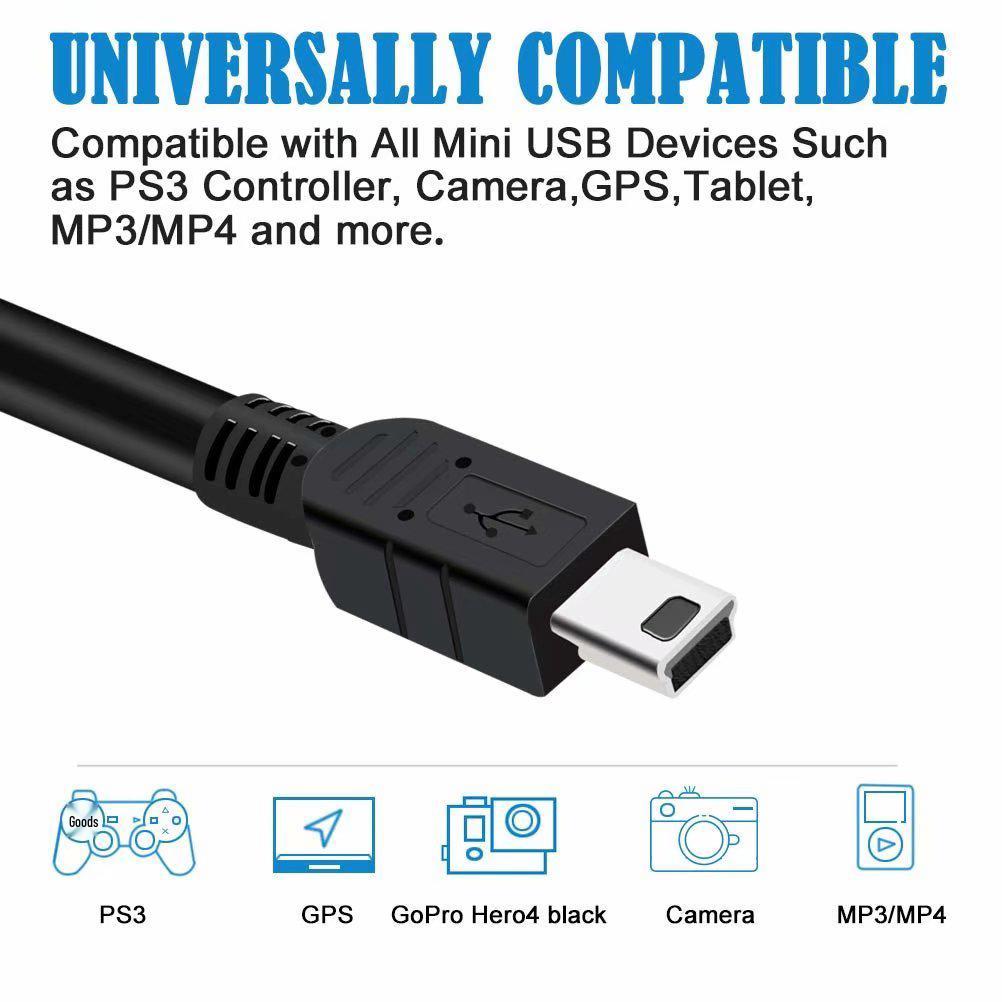 Black USB 2.0 A to Mini 5-Pin B Charging Cable