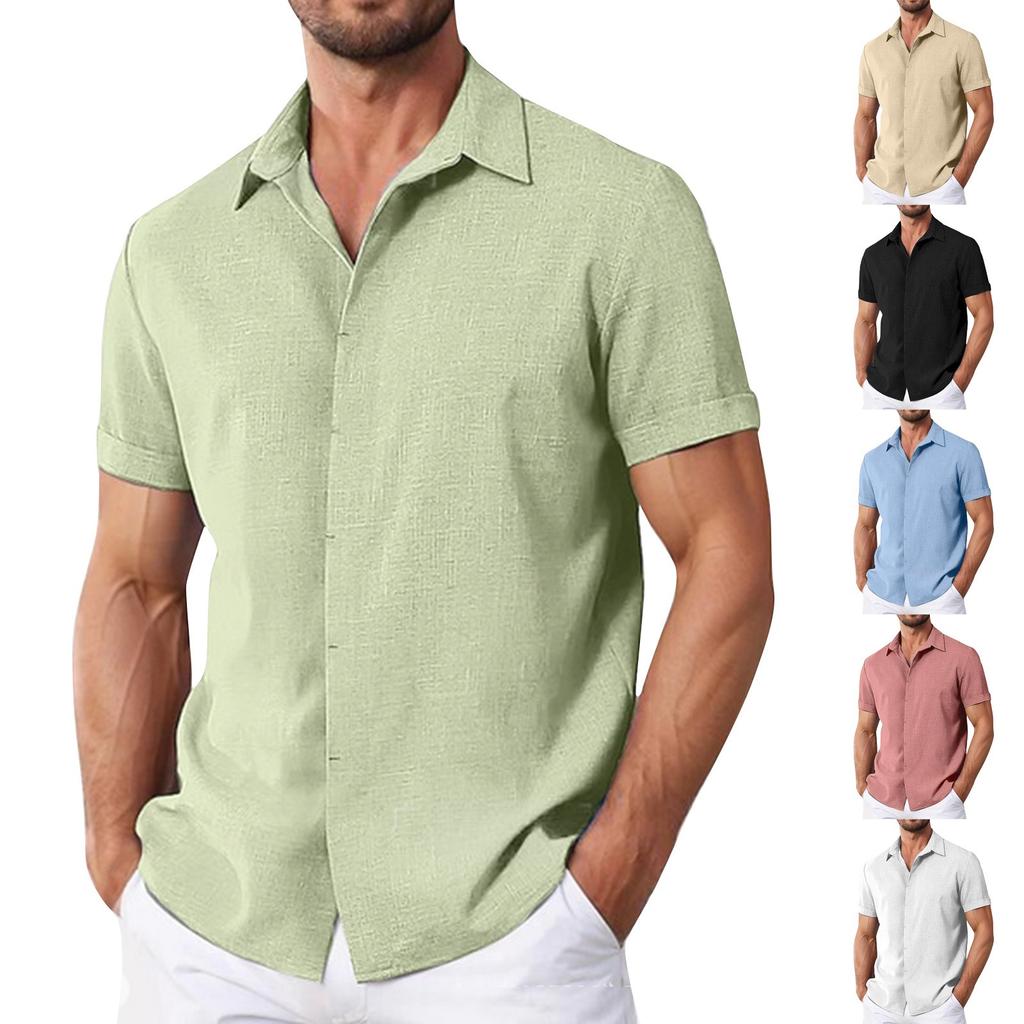 Men's Summer Solid Color Lapel Short-Sleeved Shirt Men's Casual Fashion Short-Sleeved Shirt