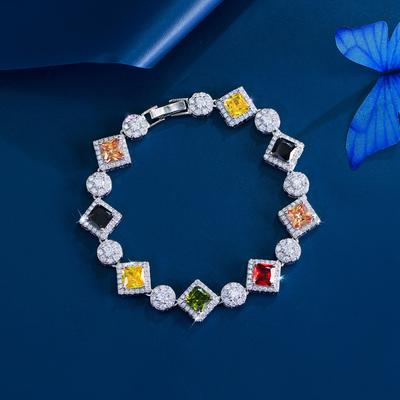 Pulseira Cubo de Açúcar Design Francês Luxo Leve Gema Colorida Temperamento Geométrico Zircônia High-End Joia de Mão