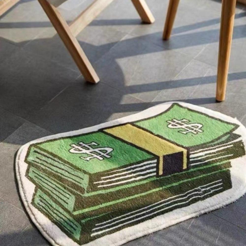 Faux Cashmere Coin Pattern Rug Stain Resistant 40 * 60cm Money Rug Non-Slip Absorbent Carpet Bedroom Living Room Bedside Rug