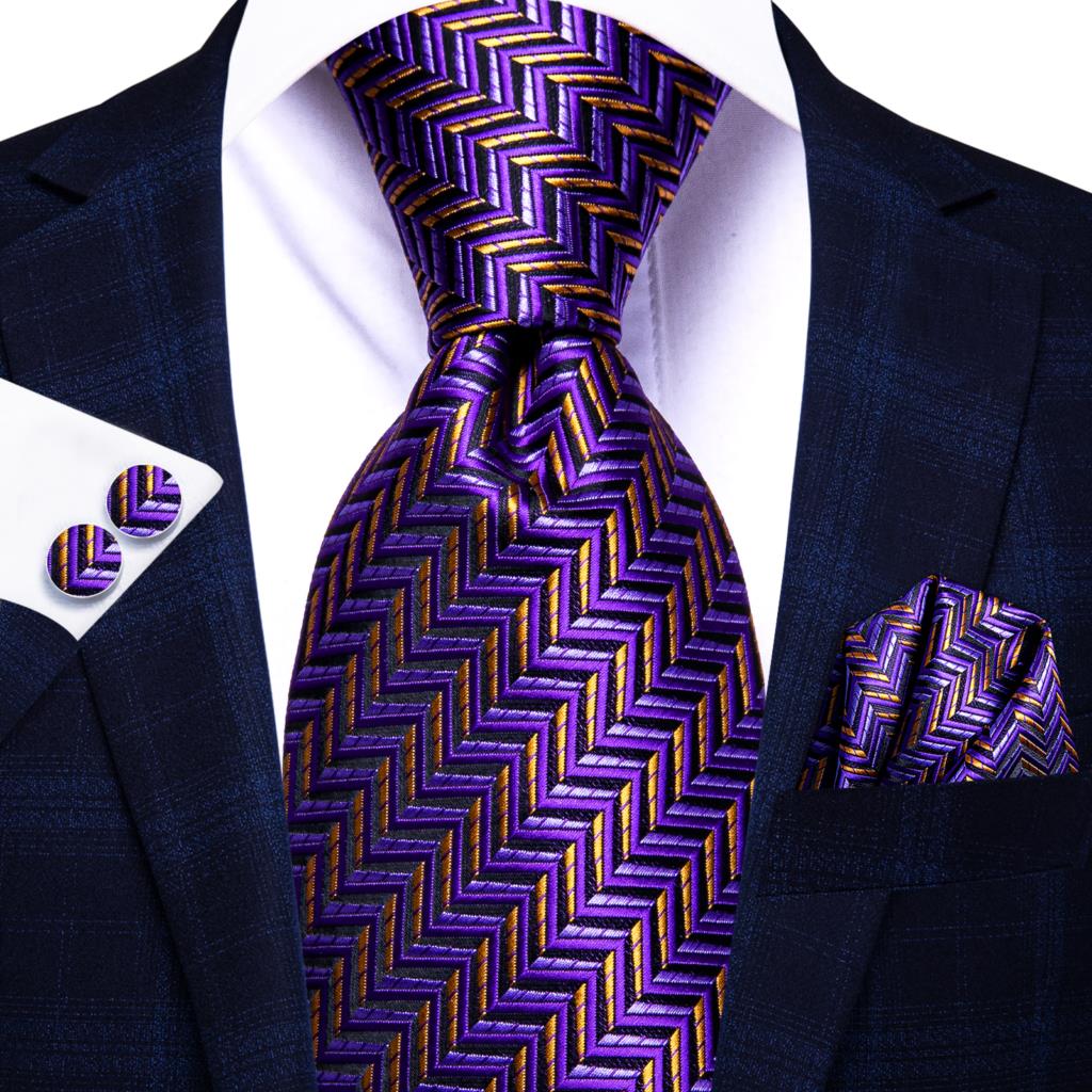 Hi-Tie Navy Blue Striped Silk Wedding Tie For Men Fashion Design Gift Men Necktie Hanky Cufflink Set Business Party Dropshiping