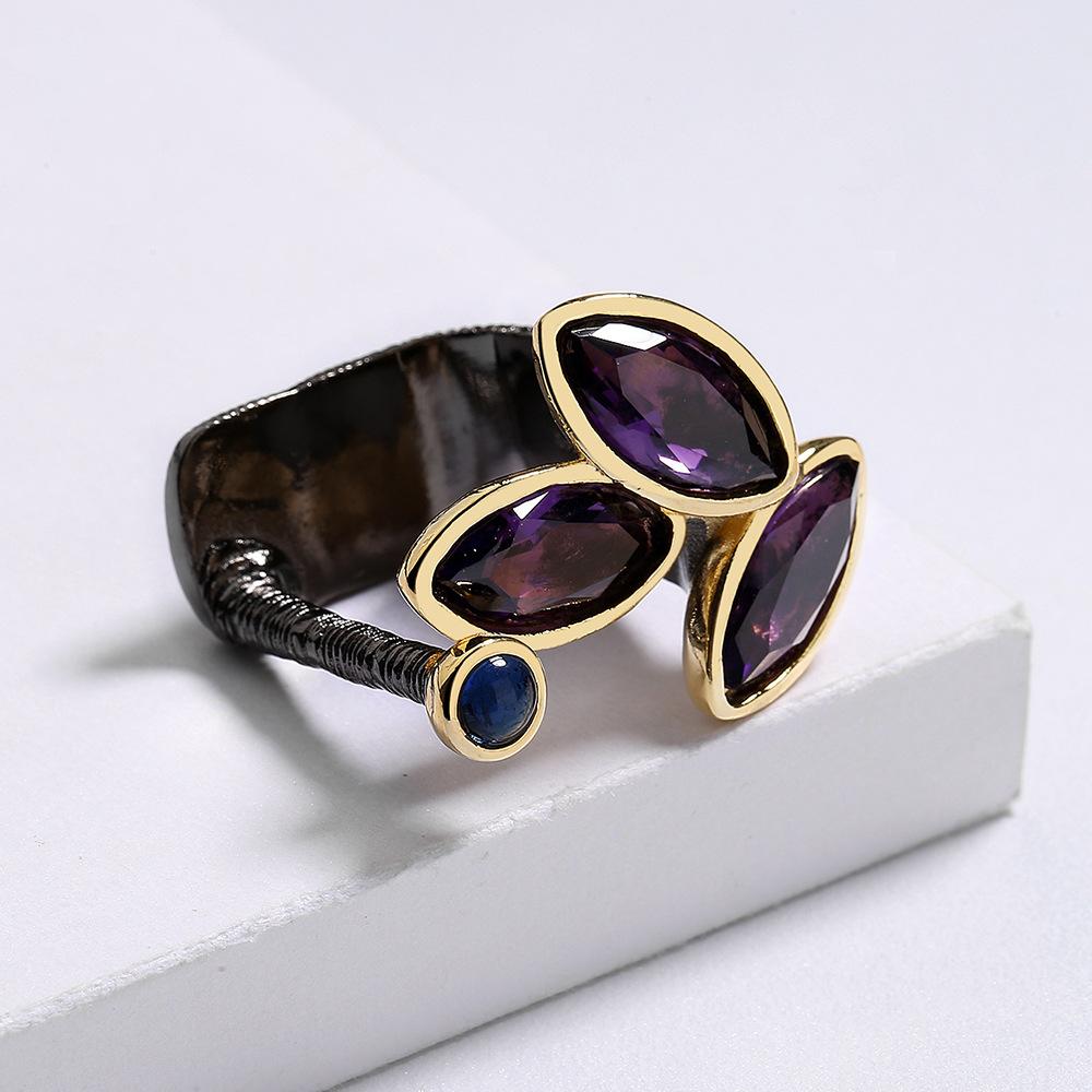 Designer Style Open Ring Retro Style High-end Design Natural Amethyst Ring