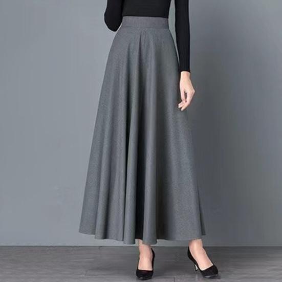 Maxi Skirt High Waist A-Line Long Skirt with Pockets Breathable Slimming Large Hem Design Office Lady Skirt