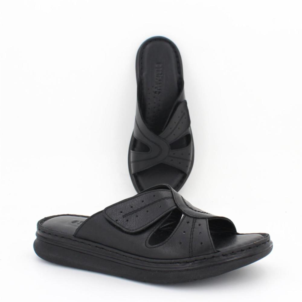 

Черные женские кожаные тапочки из натуральной кожи