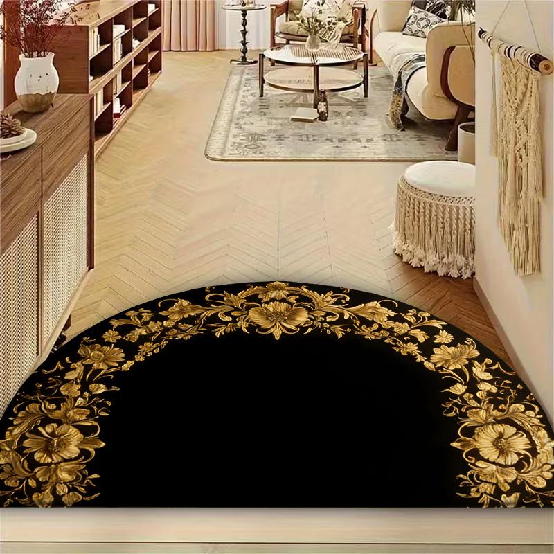 1 Stück Barock Gold Halbkreis Willkommens-Fußmatte Rutschfest für Außenbereich Terrasse Veranda Küche Badezimmer Eingangsbereich Bodenmatte