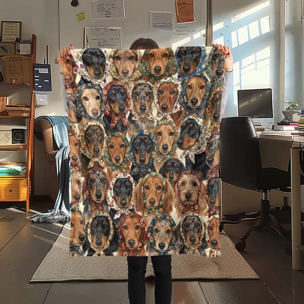 1PC Retro Pet Puppy Print Flannel Blanket, High quality All Seasons, Home Decor, Warmth and Comfort, Perfect for Christmas Gifts