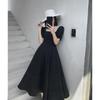 Summer Soild Color Puff Short Sleeve Womens Dress High Split Party Long Dresses Elegant Sweet Club Sexy Dress