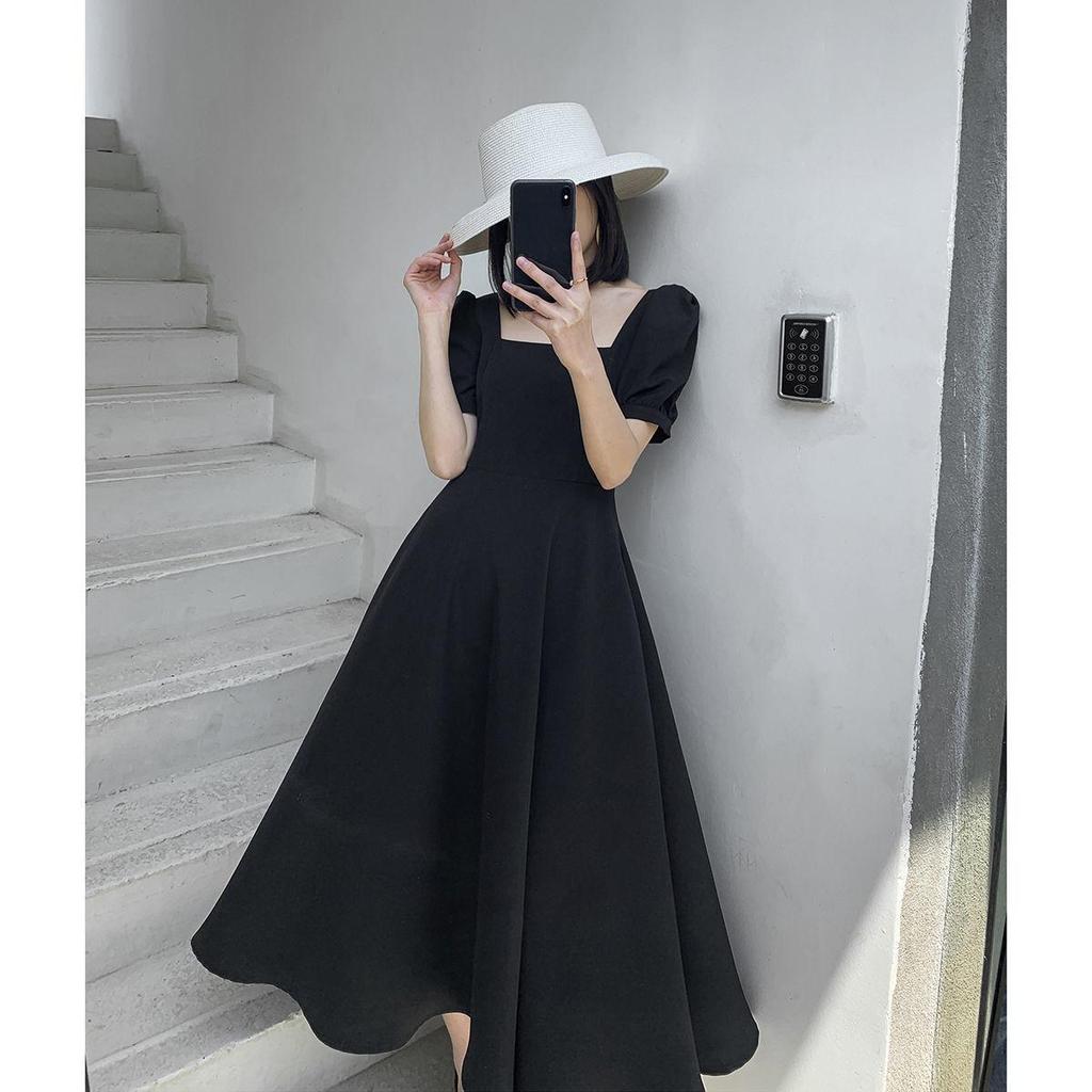Summer Soild Color Puff Short Sleeve Womens Dress High Split Party Long Dresses Elegant Sweet Club Sexy Dress