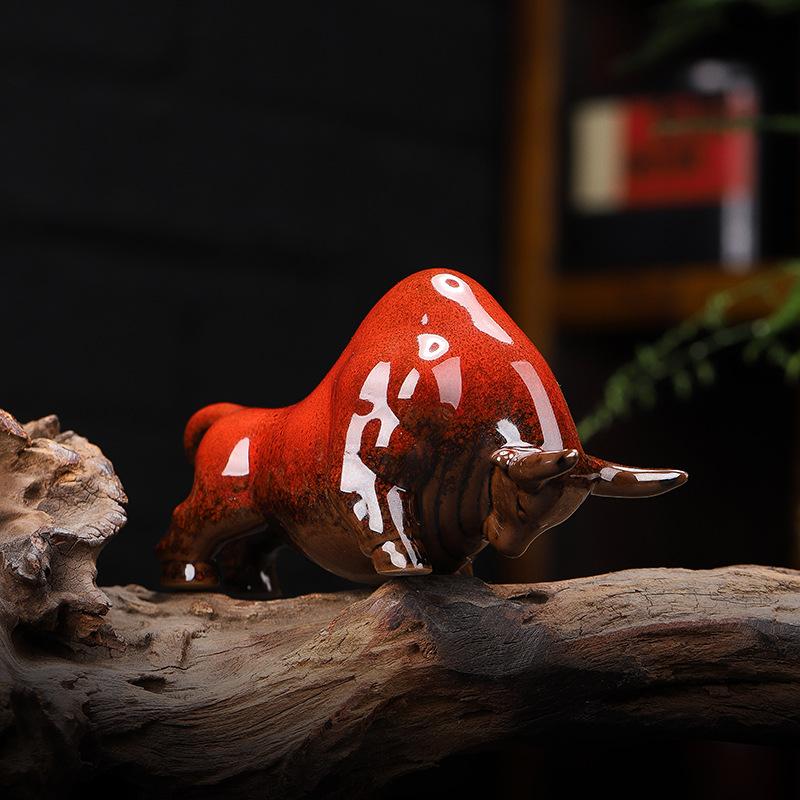 Keramisk Ko Kinesisk Heminredning Kontorsbordsdekoration Telek Tebord Porslins Hantverk Gåva Ko Qi Stigande Tehusdjur