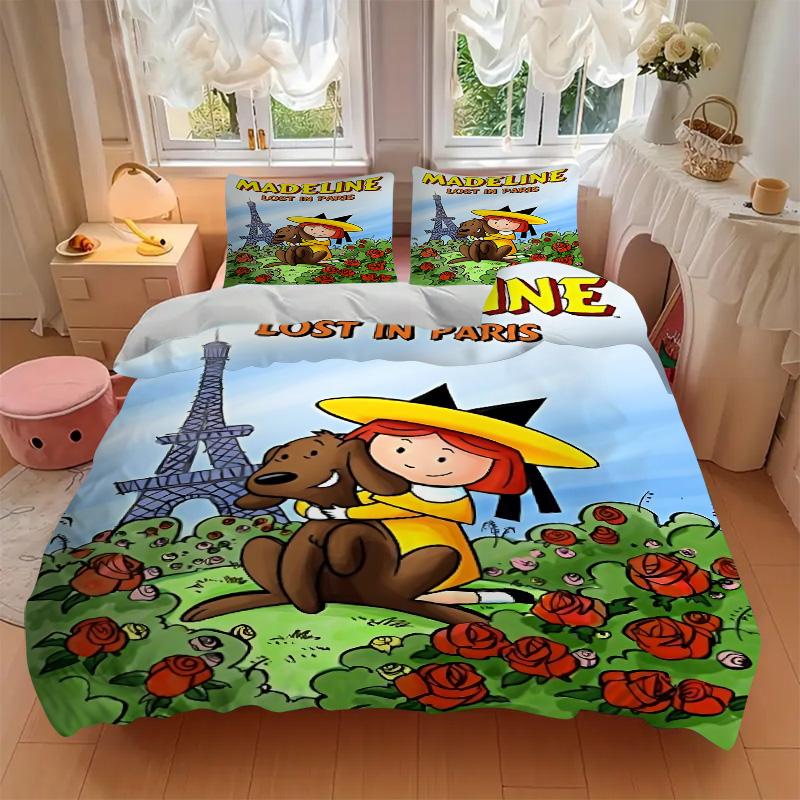 Madeline Lost Paris Print 3Pcs Bedding Set,Duvet Cover with 2 Bedro,Pillowcase Home Birthday Gift