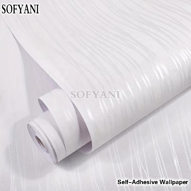 

Водонепроницаемые обои с тисненым узором, белая виниловая самоклеящаяся бумага, настенная мебель, гостиная, тактильная бумага, украшение для дома 500cmx45cm