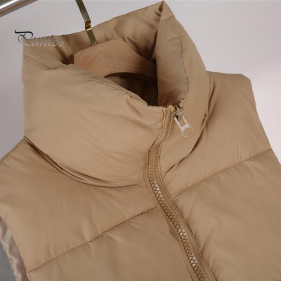 Thick Padded Waistcoat Winter Women Vest Coat Stand Collar Neck Protection Thickened Zipper Closure Jacket Cardigan Sleeveless Solid Color Drawstring