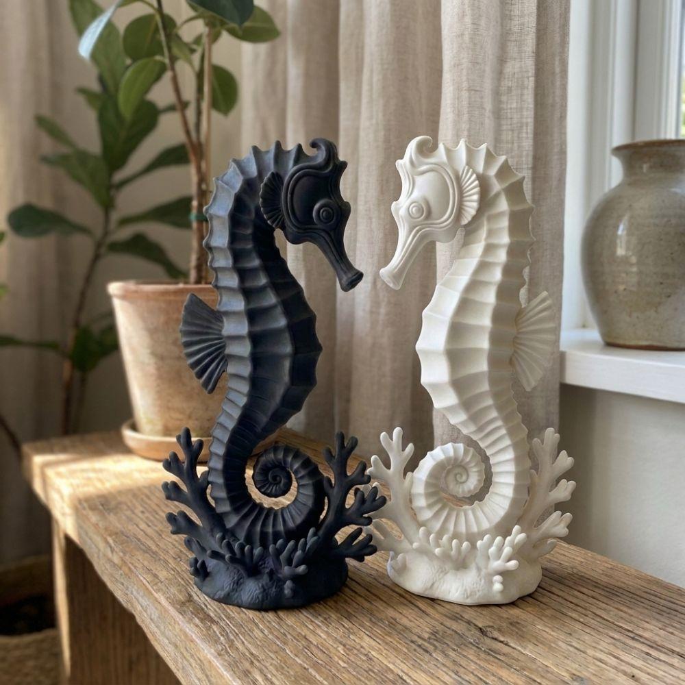 2PCS Minimalist Coral Base Seahorse Statue Double Seahorse Seahorse Table Decor Gift Giving