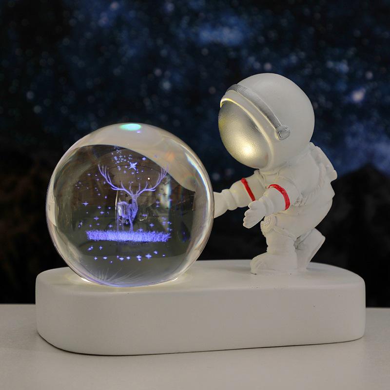 Creative Astronaut Night Light with Crystal Ball Base - Moon Festival Gift Ornament
