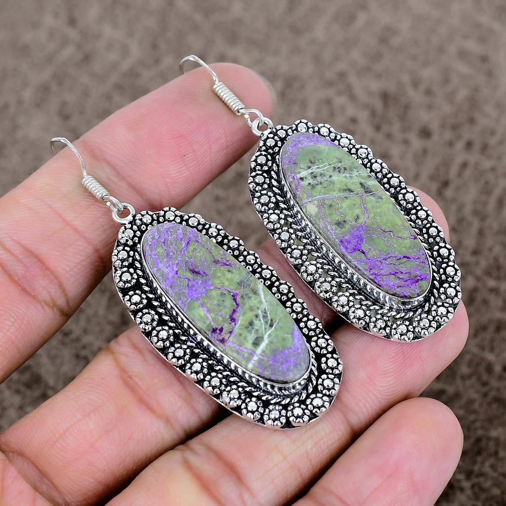 Purpurite Gemstone Handmade 925 Sterling Silver Jewelry Earring 2.48" KKG-702
