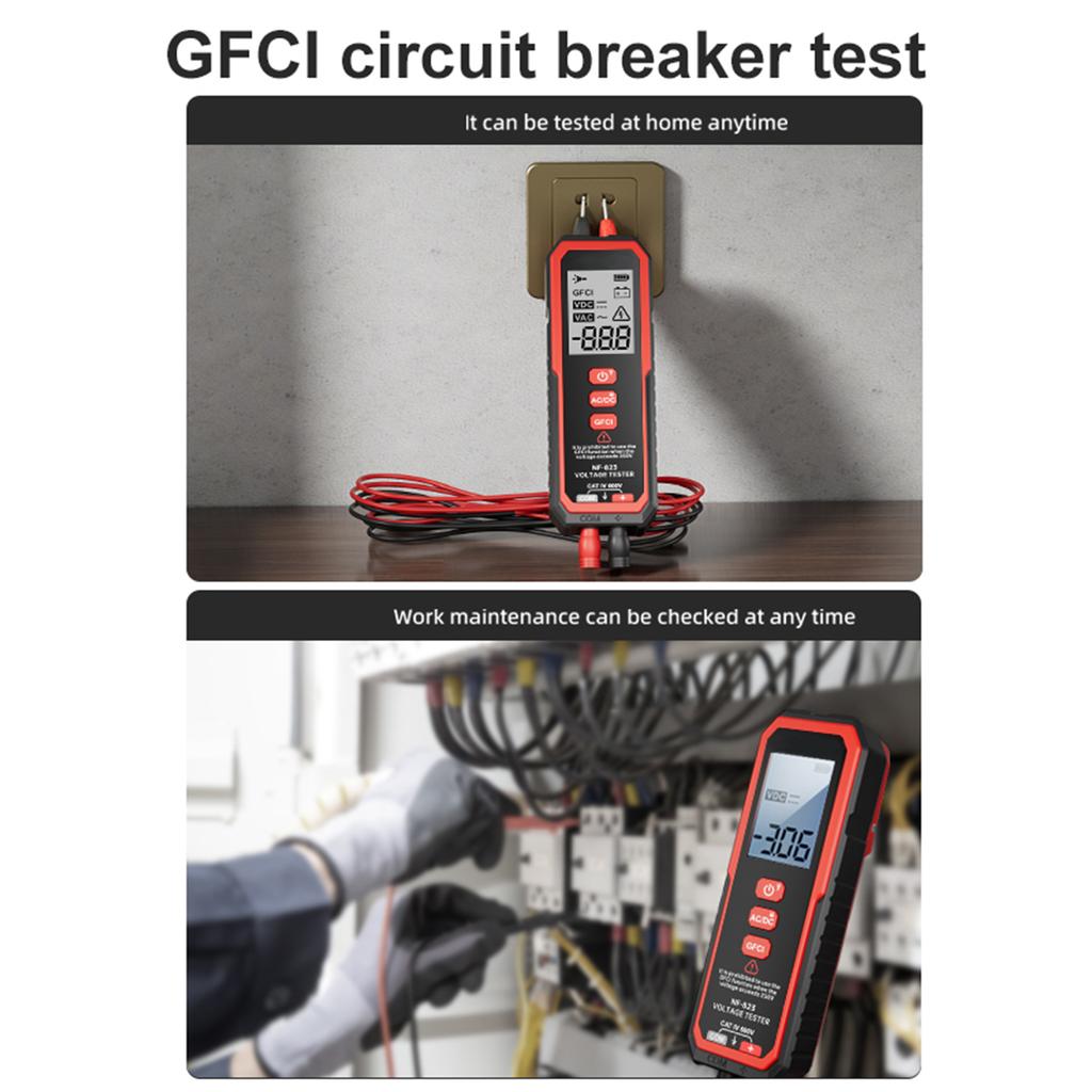 Detector Digital de Tensiune ACDC cu GFCI, Ecran de Afișaj LED, Lumini LED și Precizie Ridicată