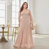 Cross-Border Amazon New Evening Dress Plus Size Sequined Long-Sleeved V-Neck Elegant Long Dress for Parties and Banquets