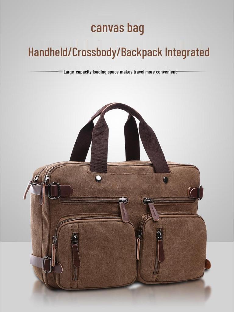 Cross-Border Canvas Laptop Backpack - Large Capacity Business Travel Bag