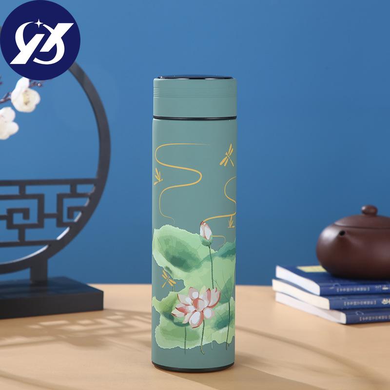 500ml 304 Stainless Steel Insulation Thermos Mug Chinese Style Smart Display Temperature Mug