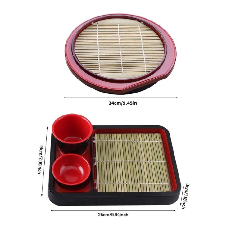 Multipurpose Soba Noodles Plate Sashimi Platter with Bamboos Mat Food Snacks Dishes Serving Platters Easy To Clean