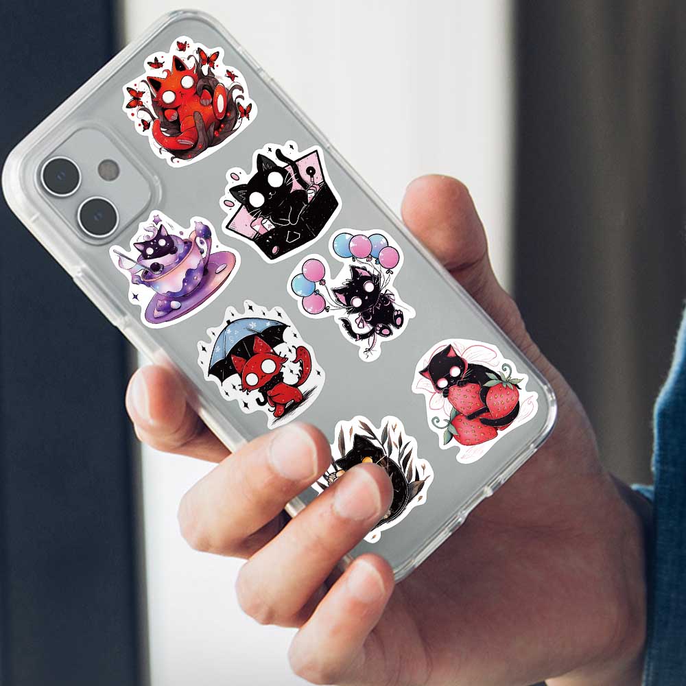 50Pcs Kawaii Magic Witch Cat Kitty Gothic Cartoon Graffiti Stickers Decal Stationery Laptop Fridge Suitcase Bottle Phone Sticker