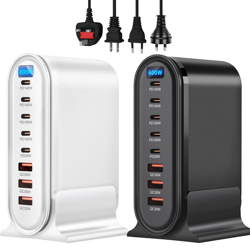 NEW 600W GaN Desktop Fast Charger LED Display 8 Ports PD Type C USB Fast Charging Station Adapter For iPhone/Samsung/Xiaomi/iPad