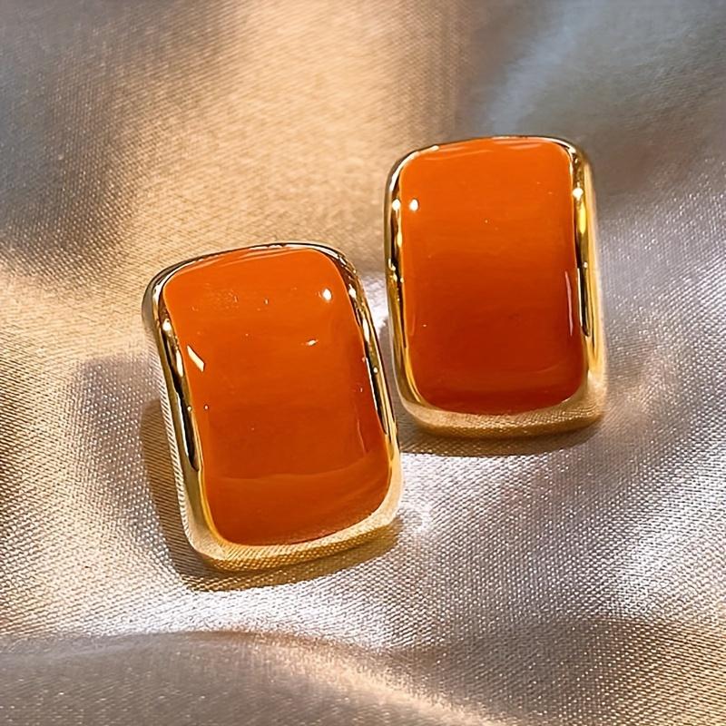 Minimalist Orange Earrings, Square Dripping Drop Earrings for Women, Fashion Daily Outfit Matching Jewelry, Unique Gif