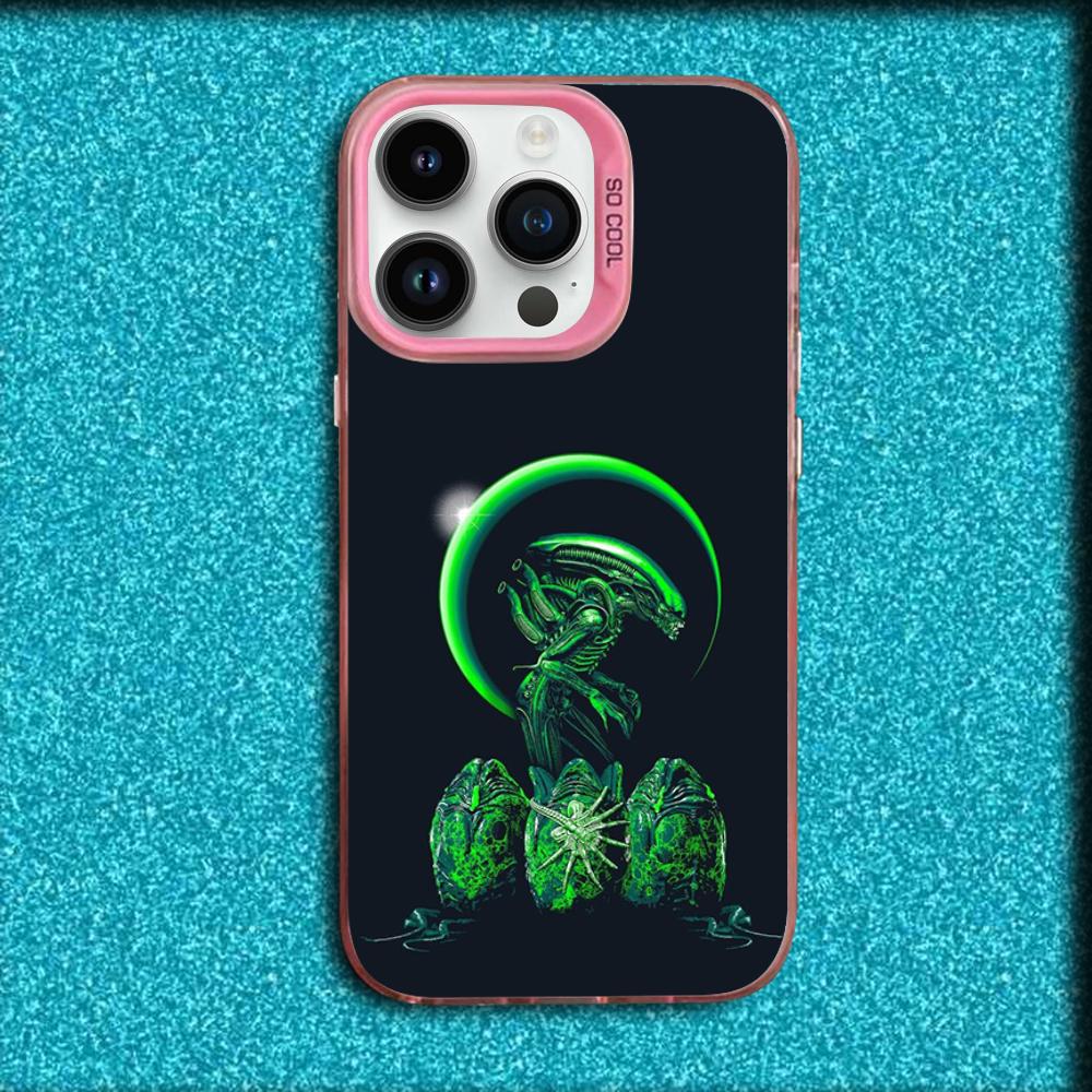 Movie A-Alien Xenomorph Phone Case For iPhone 16,15,14,13,12,11,Mini,Pro,MAX Pink Matte Silicone Cover