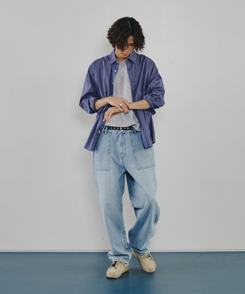 Modenaleudeo Work Pocket Balloon Denim Pants (Light Blue)