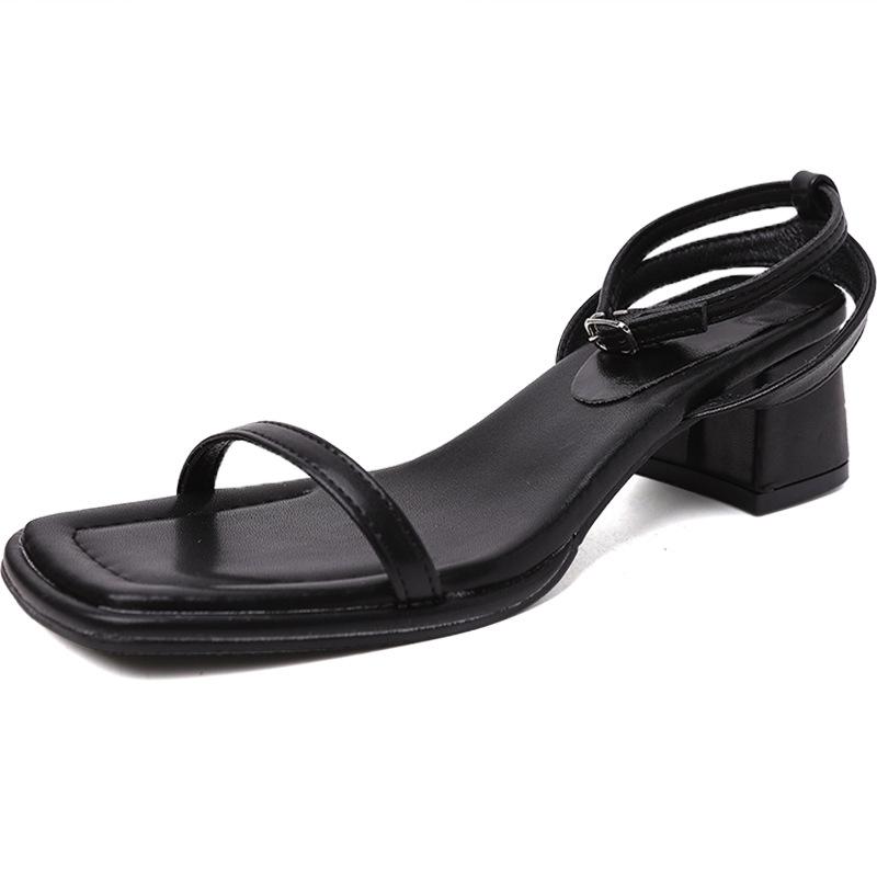 Internet celebrity explosion word with thick heel sandals women wear 2025 summer new versatile soft sole square head high heels