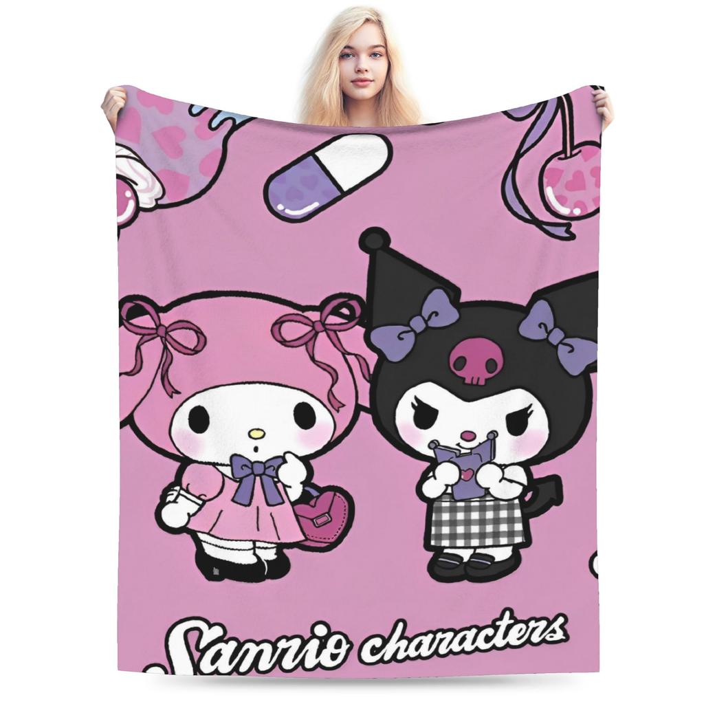 Cartoon Cool Cute Kuromi Fleece Throw Blanket Blanket for Home Outdoor Super Soft Bed Rug